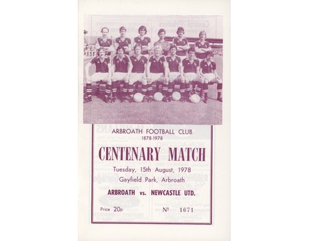 ARBROATH V NEWCASTLE UNITED 1978 FOOTBALL PROGRAMME