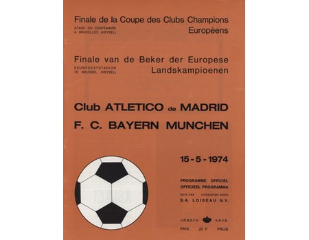 ATLETICO MADRID V BAYERN MUNICH 1974 EUROPEAN CUP FINAL PROGRAMME