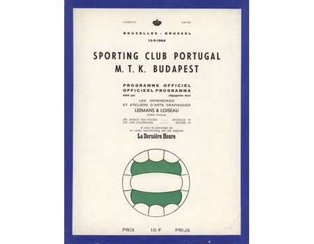 SPORTING LISBON V M.T.K. BUDAPEST 1964 (ECWC FINAL) FOOTBALL PROGRAMME