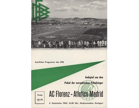 ATLETICO MADRID V FIORENTINA 1962 (ECWC FINAL REPLAY) FOOTBALL PROGRAMME