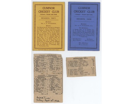 CUMNOR CRICKET CLUB FIXTURE CARDS 1927 & 1928 - THE PROPERTY OF HENRY BROOKE