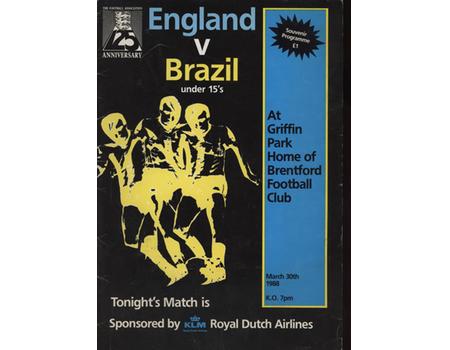 ENGLAND V BRAZIL U15 1988 FOOTBALL PROGRAMME