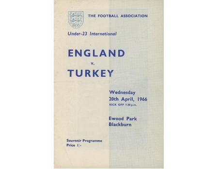 ENGLAND V TURKEY 1966 (U23) FOOTBALL PROGRAMME