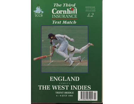 ENGLAND V WEST INDIES 1991 3RD TEST (TRENT BRIDGE) CRICKET PROGRAMME