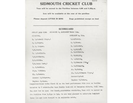 SIDMOUTH V SOMERSET U19S 1990 CRICKET SCORECARD 