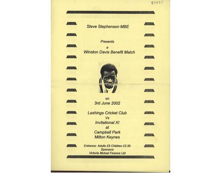 LASHINGS CRICKET CLUB V INVITATIONAL XI 2002 - WINSTON DAVIS BENEFIT MATCH PROGRAMME