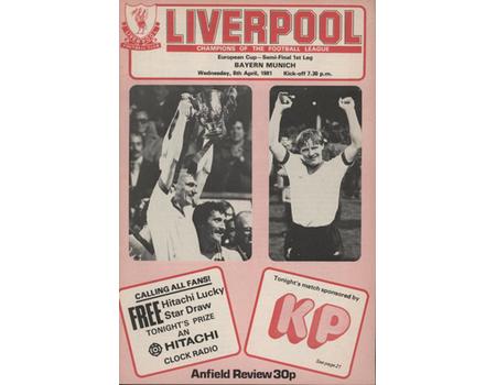 LIVERPOOL V BAYERN MUNICH 1981 (EUROPEAN CUP SEMI FINAL) FOOTBALL PROGRAMME