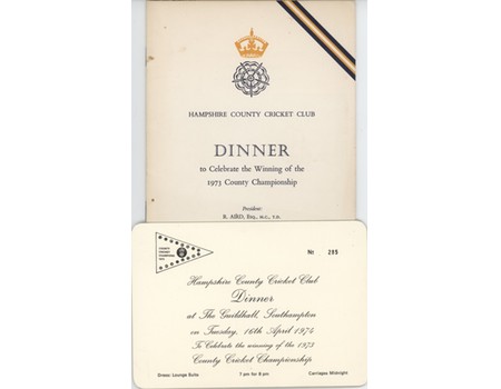 HAMPSHIRE CCC DINNER MENU 1973 (TO CELEBRATE WINNING THE 1973 COUNTY CHAMPIONSHIP)