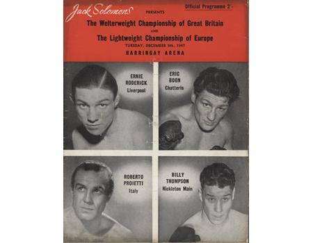 ERNIE RODERICK V ERIC BOON 1947 BOXING PROGRAMME