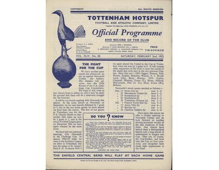 TOTTENHAM HOTSPUR V NEWCASTLE UNITED 1951-52 FOOTBALL PROGRAMME