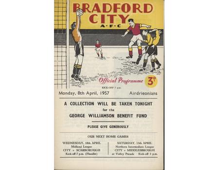 BRADFORD CITY V AIRDRIEONIANS (GEORGE WILLIAMSON BENEFIT) 1957 FOOTBALL PROGRAMME
