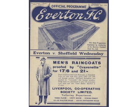 EVERTON V SHEFFIELD WEDNESDAY 1936-37 FOOTBALL PROGRAMME - DEAN BREAKS BLOOMER