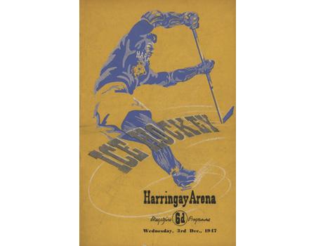 HARRINGAY GREYHOUNDS V WEMBLEY LIONS 1947 ICE HOCKEY PROGRAMME