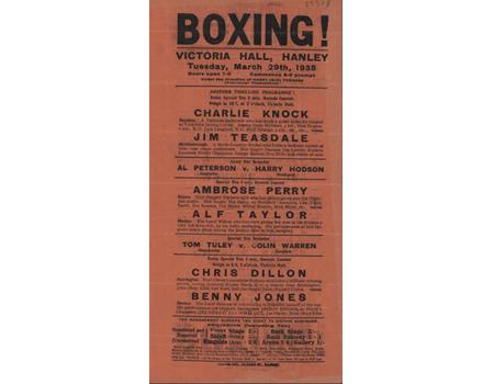 CHARLIE KNOCK V JIM TEASDALE 1938 (HANLEY) BOXING FLYER