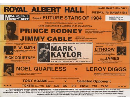 PRINCE RODNEY V JIMMY CABLE 1984 (ROYAL ALBERT HALL) BOXING FLYER