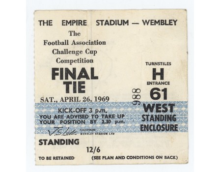 MANCHESTER CITY V LEICESTER CITY 1969 F.A. CUP FINAL FOOTBALL TICKET