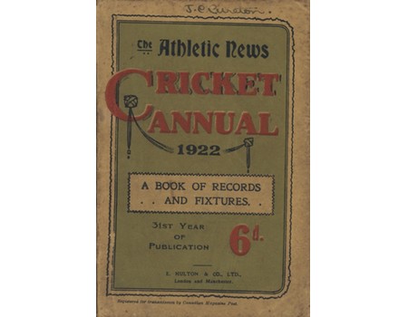 ATHLETIC NEWS CRICKET ANNUAL 1922