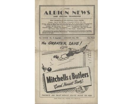 WEST BROMWICH ALBION V READING 1948 FOOTBALL PROGRAMME