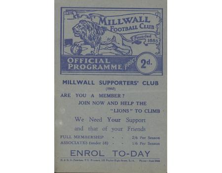 MILWALL V READING 1948-49 FOOTBALL PROGRAMME