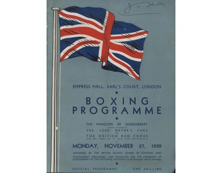 ERNIE RODERICK V ARTHUR DANAHER & TOMMY MARTIN V JACK LONDON 1939 BOXING PROGRAMME