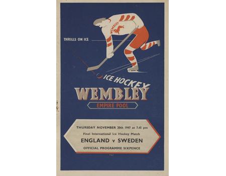 ENGLAND V SWEDEN 1947 ICE HOCKEY PROGRAMME
