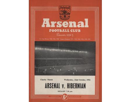 ARSENAL V HIBERNIAN (CHARITY MATCH) 1952-53 FOOTBALL PROGRAMME