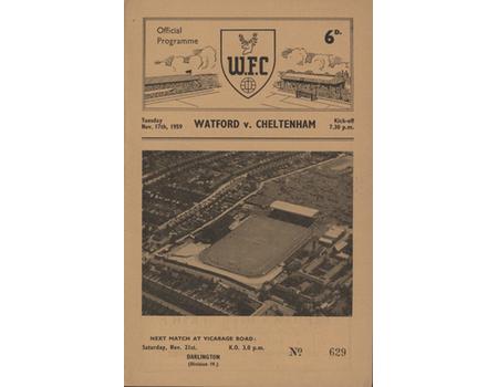 WATFORD V CHELTENHAM TOWN 1959-60 FOOTBALL PROGRAMME