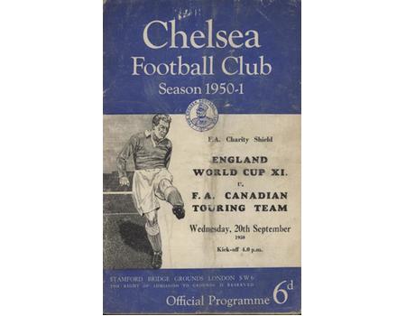 ENGLAND WORLD CUP XI V F.A. CANADIAN TOURING TEAM 1950-51 (CHARITY SHIELD) FOOTBALL PROGRAMME