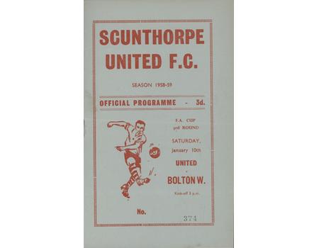 SCUNTHORPE UNITED V BOLTON WANDERERS 1958-59 (FA CUP 3RD ROUND) MATCH PROGRAMME