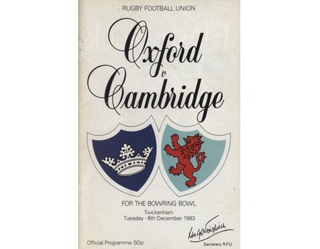 OXFORD V CAMBRIDGE 1983 RUGBY PROGRAMME