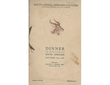 SOUTH AFRICAN RUGBY TOUR OF BRITISH ISLES 1931 SIGNED DINNER MENU