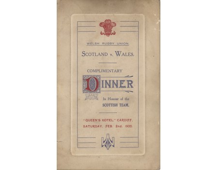 WALES V SCOTLAND 1935 DINNER MENU - SIGNED BY SCOTTISH TEAM