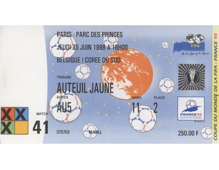 BELGIUM V SOUTH KOREA 1998 (WORLD CUP) FOOTBALL TICKET