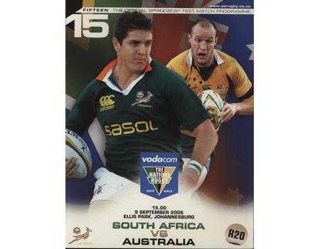 SOUTH AFRICA V AUSTRALIA  2006 RUGBY UNION PROGRAMME