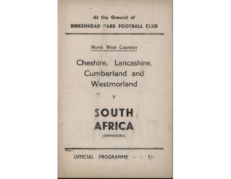 NORTH WEST COUNTIES V SOUTH AFRICA 1951-52 RUGBY UNION PROGRAMME