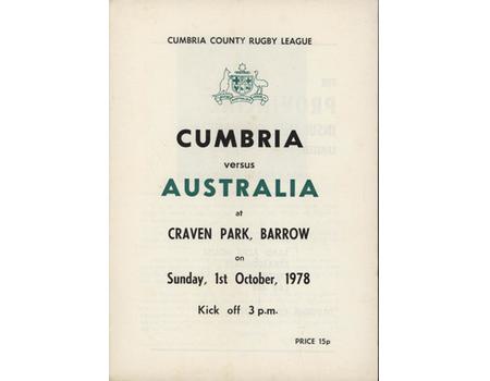 CUMBRIA V AUSTRALIA 1978 RUGBY LEAGUE PROGRAMME