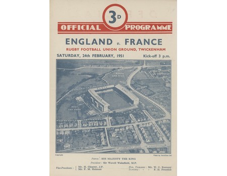 ENGLAND V FRANCE 1951 RUGBY UNION PROGRAMME