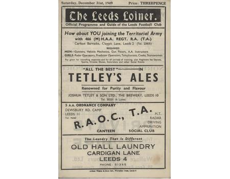 LEEDS V WIGAN 1949 RUGBY LEAGUE PROGRAMME