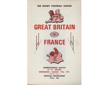 GREAT BRITAIN V FRANCE 1971 RUGBY LEAGUE PROGRAMME