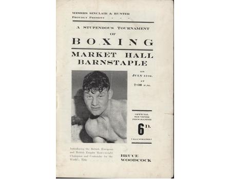 BRUCE WOODCOCK EXHIBTION BOUTS 1949 (BARNSTAPLE) BOXING PROGRAMME