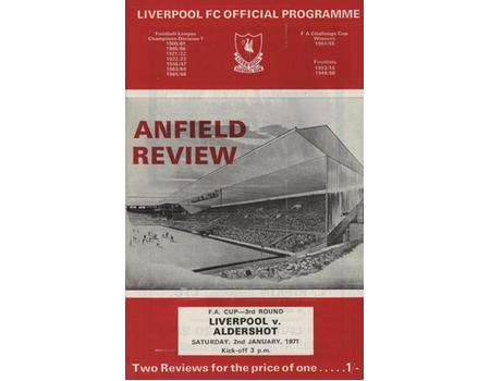 LIVERPOOL V ALDERSHOT (FA CUP 3RD ROUND) 1970-71 FOOTBALL PROGRAMME