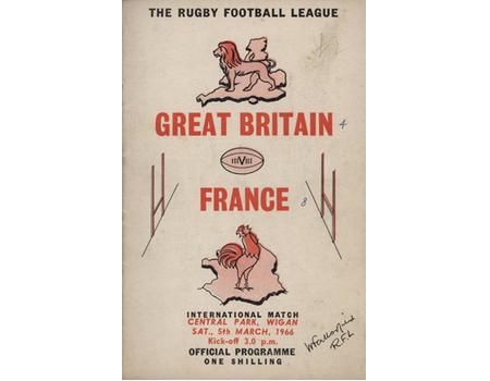 GREAT BRITAIN V FRANCE 1966 RUGBY LEAGUE PROGRAMME