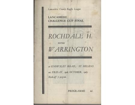 ROCHDALE V WARRINGTON 1965 (LANCASHIRE CUP FINAL) RUGBY LEAGUE PROGRAMME