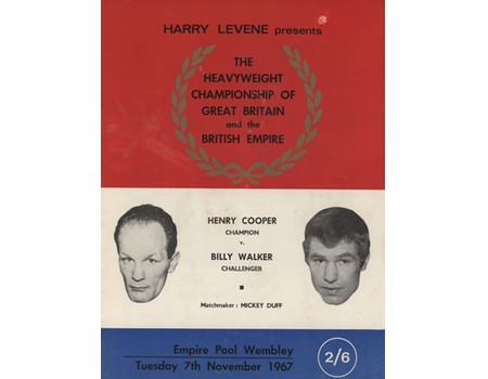 HENRY COOPER V BILLY WALKER 1967 BOXING PROGRAMME