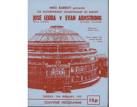 JOSE LEGRA V EVAN ARMSTRONG 1972 BOXING PROGRAMME