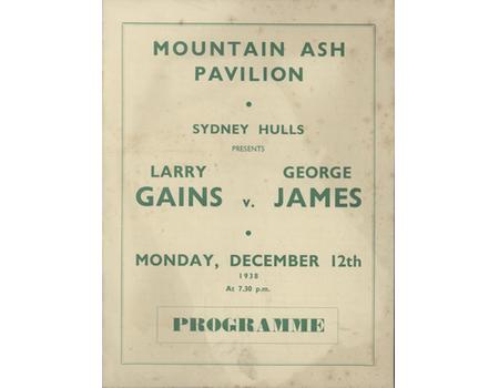 LARRY GAINS V GEORGE JAMES 1938 BOXING PROGRAMME