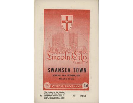 LINCOLN CITY V SWANSEA TOWN 1959-60 FOOTBALL PROGRAMME