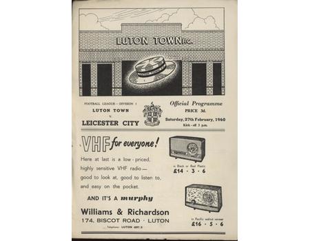 LUTON TOWN V LEICESTER CITY 1959-60 FOOTBALL PROGRAMME