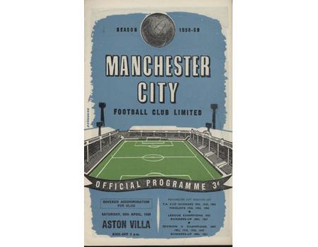 MANCHESTER CITY V ASTON VILLA  1958-59 FOOTBALL PROGRAMME