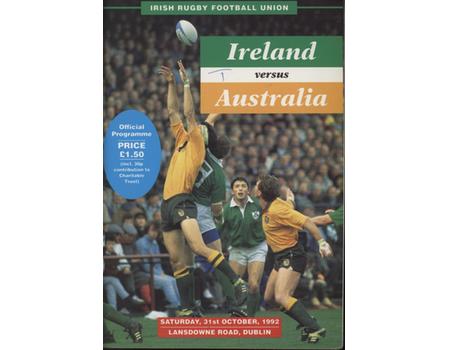 IRELAND V AUSTRALIA 1992 RUGBY UNION PROGRAMME
